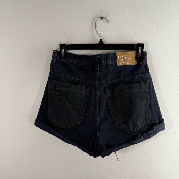 One Teaspoon Hawks Black Distressed High Rise Twisted Cuff Denim Shorts 26 - Picture 7 of 8